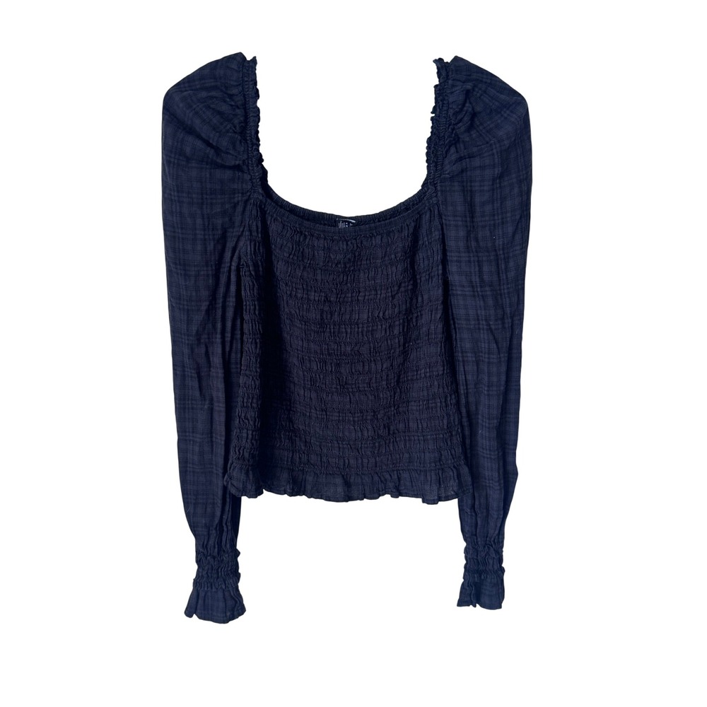Vero Moda Black Plaid Smocked Square Neck Long Sleeve Ruffle Blouse Top Medium